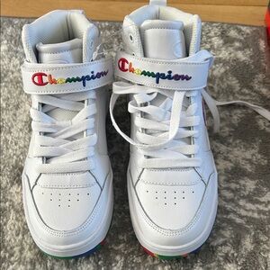 Champion size 7  White Multicolor High-Top Sneakers